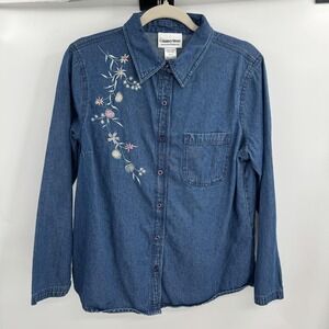 Country Store Denim Shirt Womens M‎ Blue Floral Embroidered Cottagecore Western